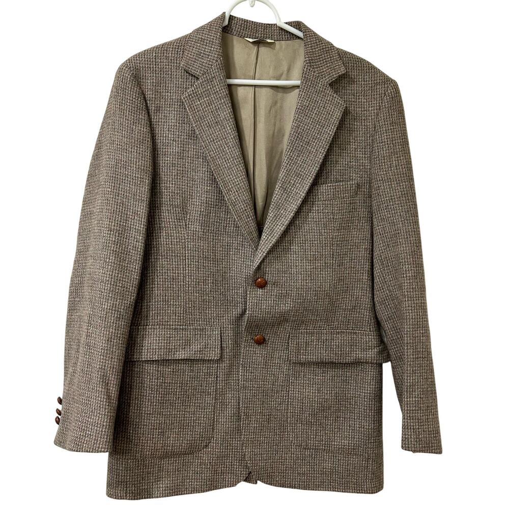 Anderson-Little Mens 40R Brown Tweed 100% Wool Blazer Suit Jacket Office Vintage
